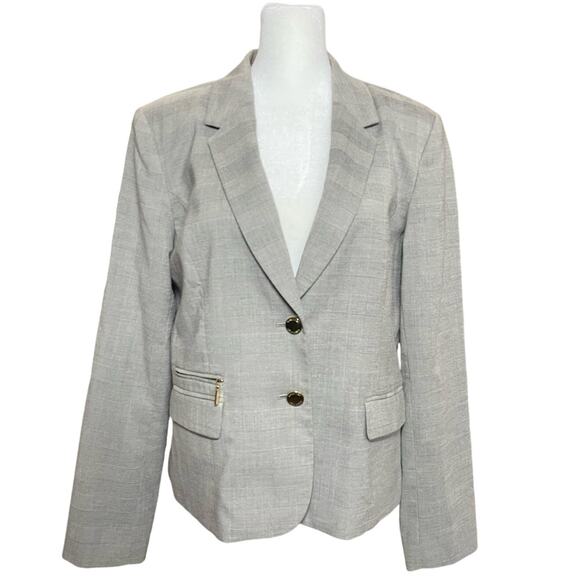 Calvin Klein Women's Career Blazer‎ Size 10 Houndstooth Plaid Black White Jacket - Picture 1 of 11